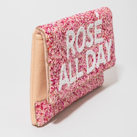 Rose All Day Beaded Pink Seed Beaded Crossbody Chain Bag Clutch Handbag NEW - Picture 6 of 8